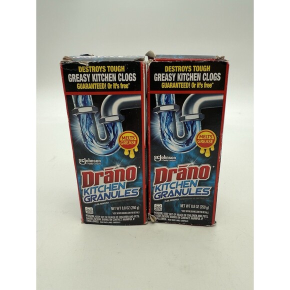 Pack of 2 Drano Kitchen Granules Drain Clog Remover & Cleaner Unclogs Grease Oil - Picture 1 of 11